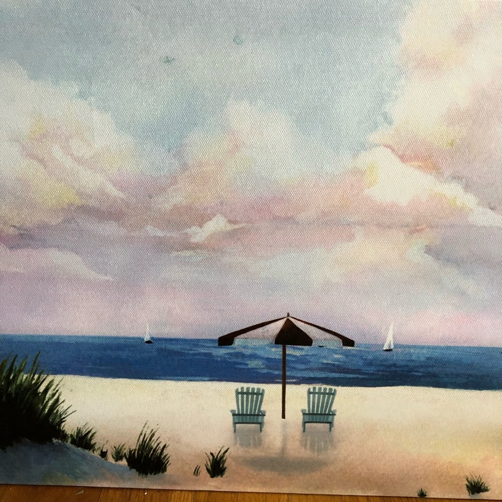 Like-New Set of 3 Beach Theme Stretched Canvas on Wooden Frame Prints - Picture 3 of 6